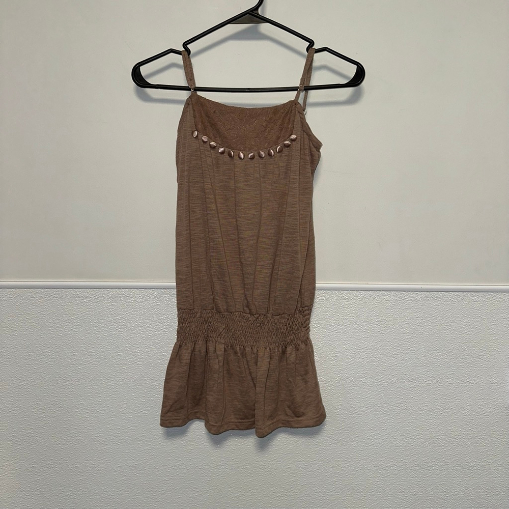 Y2K Women's Charlotte Russe Brown Tan Tank Top Sz Small Buttons Spaghetti Strap